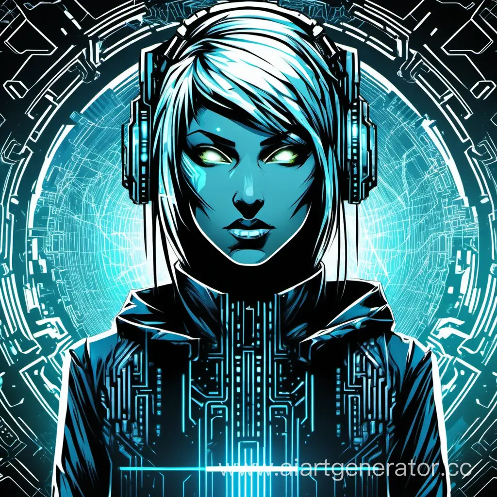 Futuristic-Cybernetic-Woman-Logo-in-Cyberpunk-Cyberspace