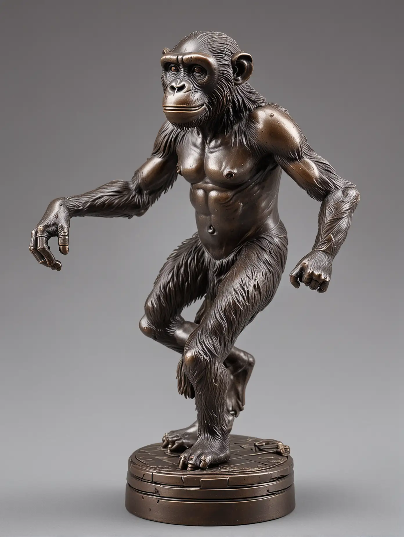 metal Chess piece in the shape of a dancing chimpanzee


