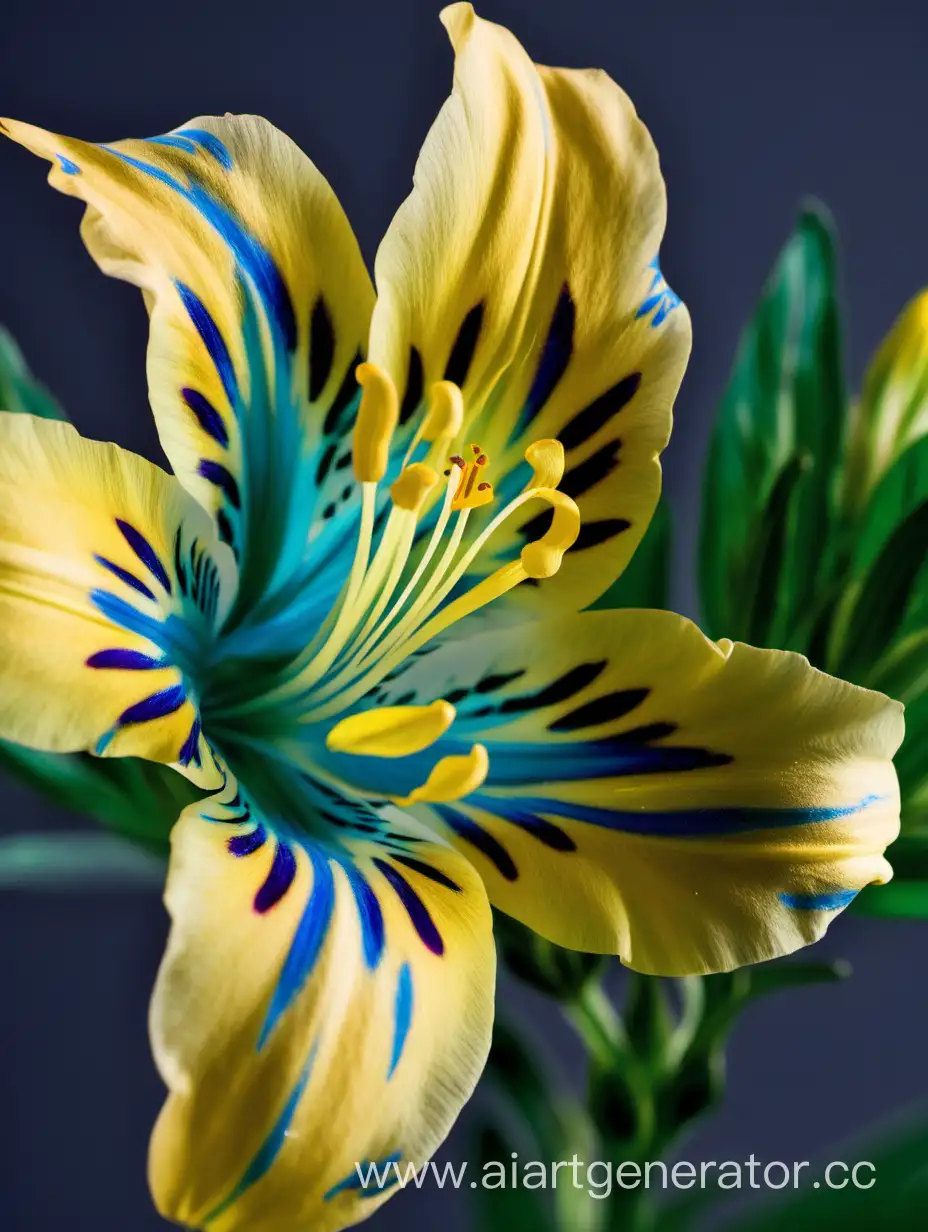 CloseUp-Blue-Alstroemeria-Flower-with-Vibrant-Yellow-Petals
