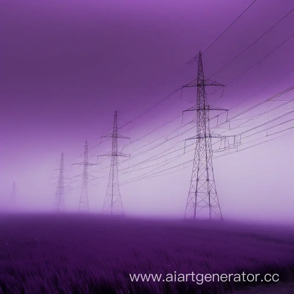 very strong purple fog, field with pylons