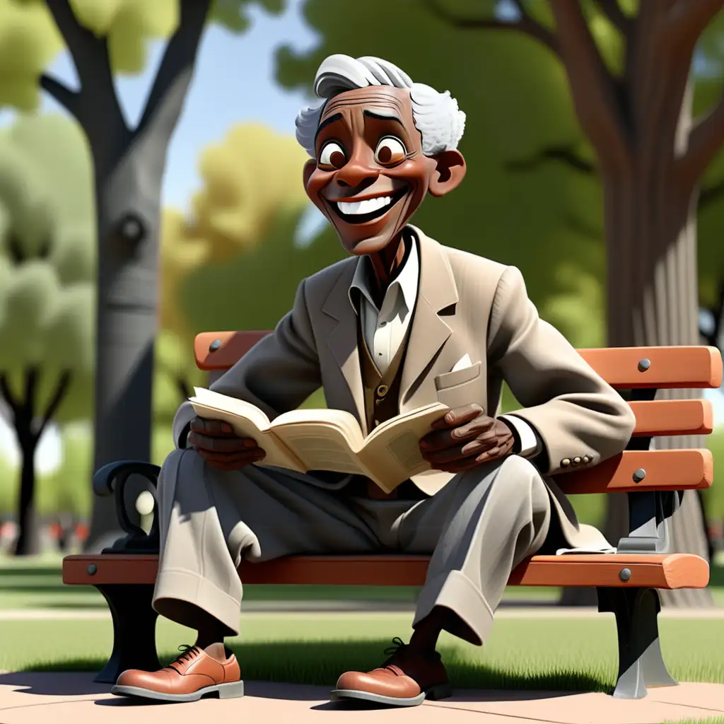 Elderly African American Storyteller Enjoying Park Serenity in 1900s Cartoon Style