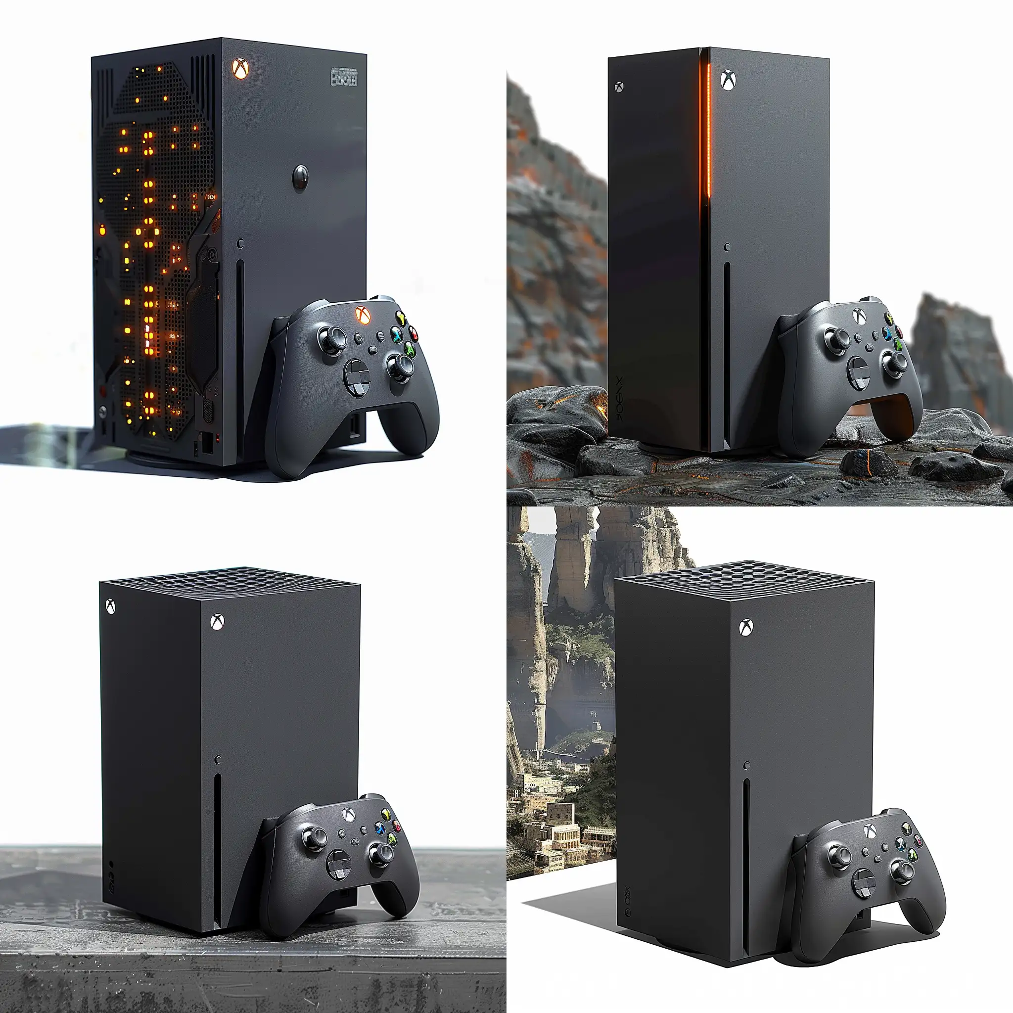 Futuristic Xbox Series X https://i5.walmartimages.com/seo/Xbox-Series-X-Video-Game-Console-Black_9f8c06f5-7953-426d-9b68-ab914839cef4.5f15be430800ce4d7c3bb5694d4ab798.jpeg:: sci-fi style, science fiction:: 4K Gaming, 120 FPS Support, Ray Tracing, Quick Resume, SSD Storage, Backward Compatibility, Smart Delivery, Variable Rate Shading, Dolby Atmos and DTS:X Support, Xbox Game Pass, Carbon Fiber, Titanium, Aluminum Alloy, Kevlar, Magnesium Alloy, Stainless Steel, Ceramic Matrix Composites, Graphene, Fiberglass, Polycarbonate, octane render --stylize 1000