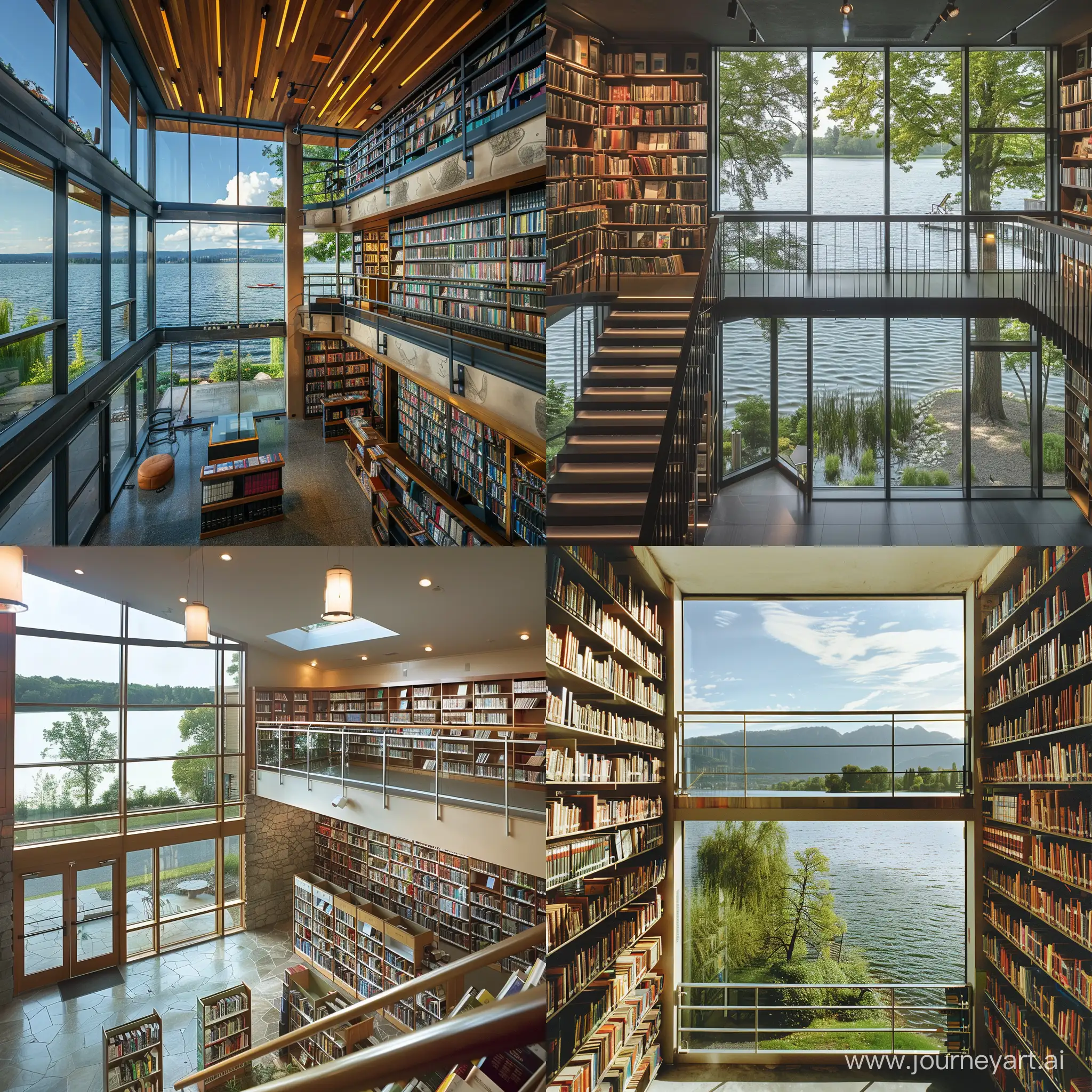 книжный клуб-библиотека, находится рядом с озером, два этажа