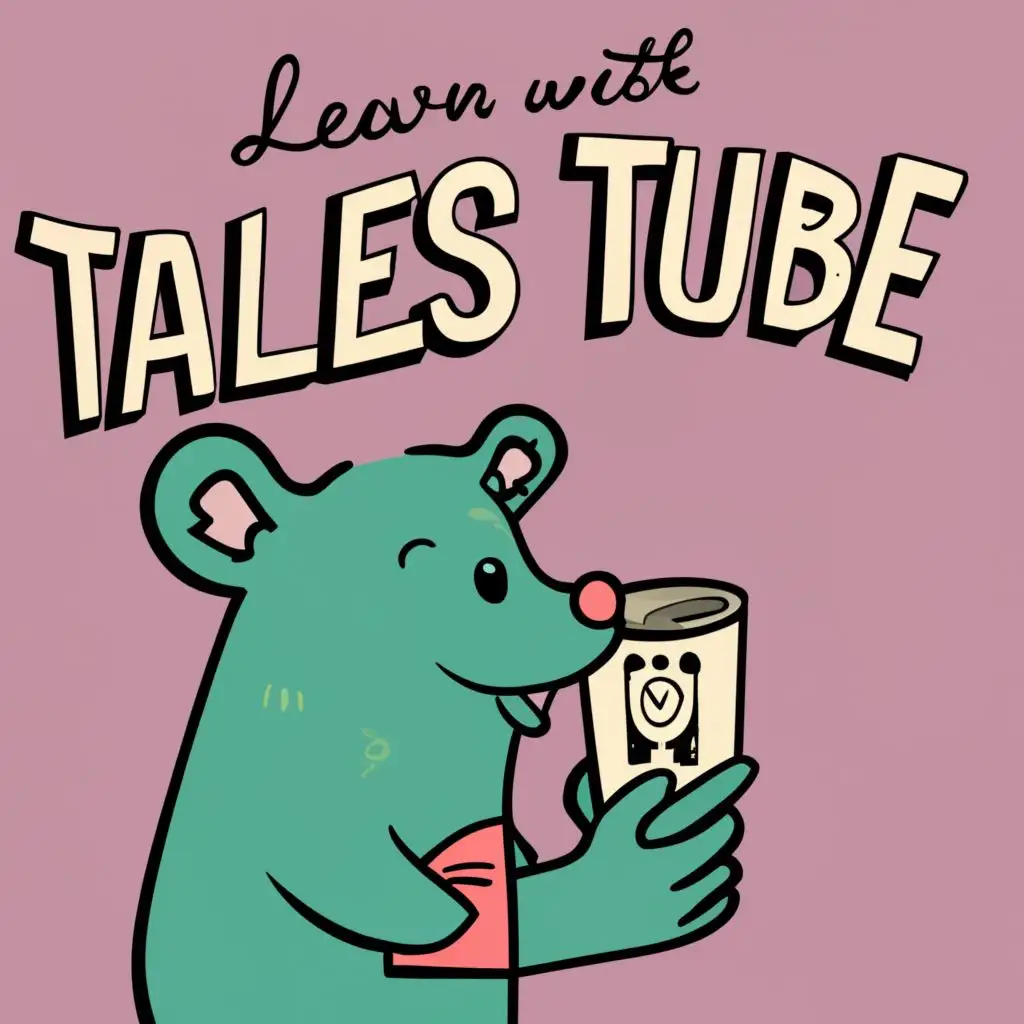logo, cartoon, with the text "Learn with Tales Tube", typography