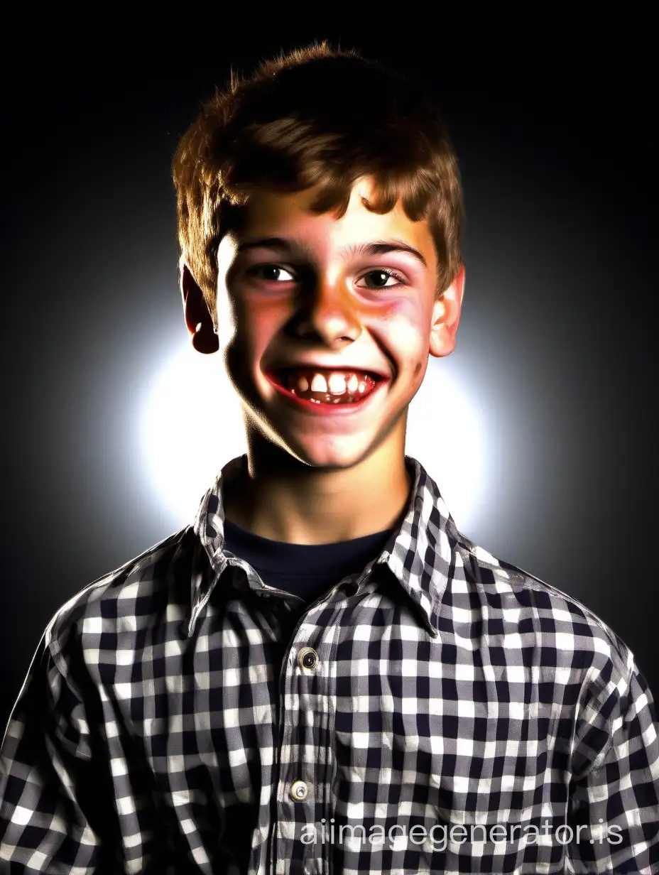 teenage school boy, intelligent brat, troublemaker, grinning, drugger, prankster, trickster, onlooker, spectator, amused, peeping, black background. photo, real lighting, real, SXDL