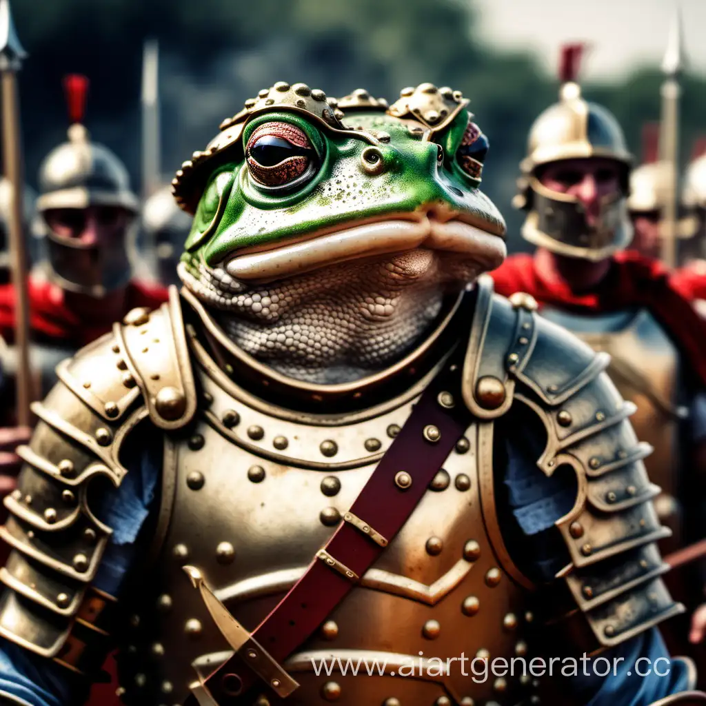 Боевая жаба в доспехах римских легионеров во время битвы