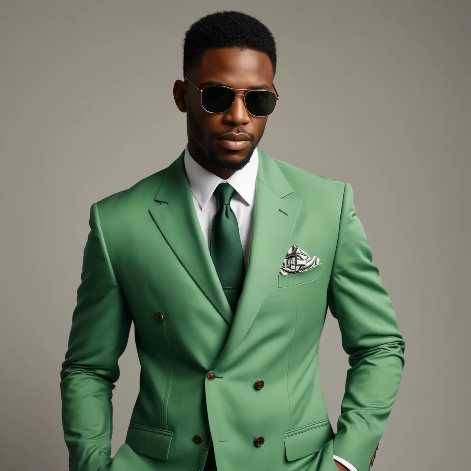 black man in green suit in shades