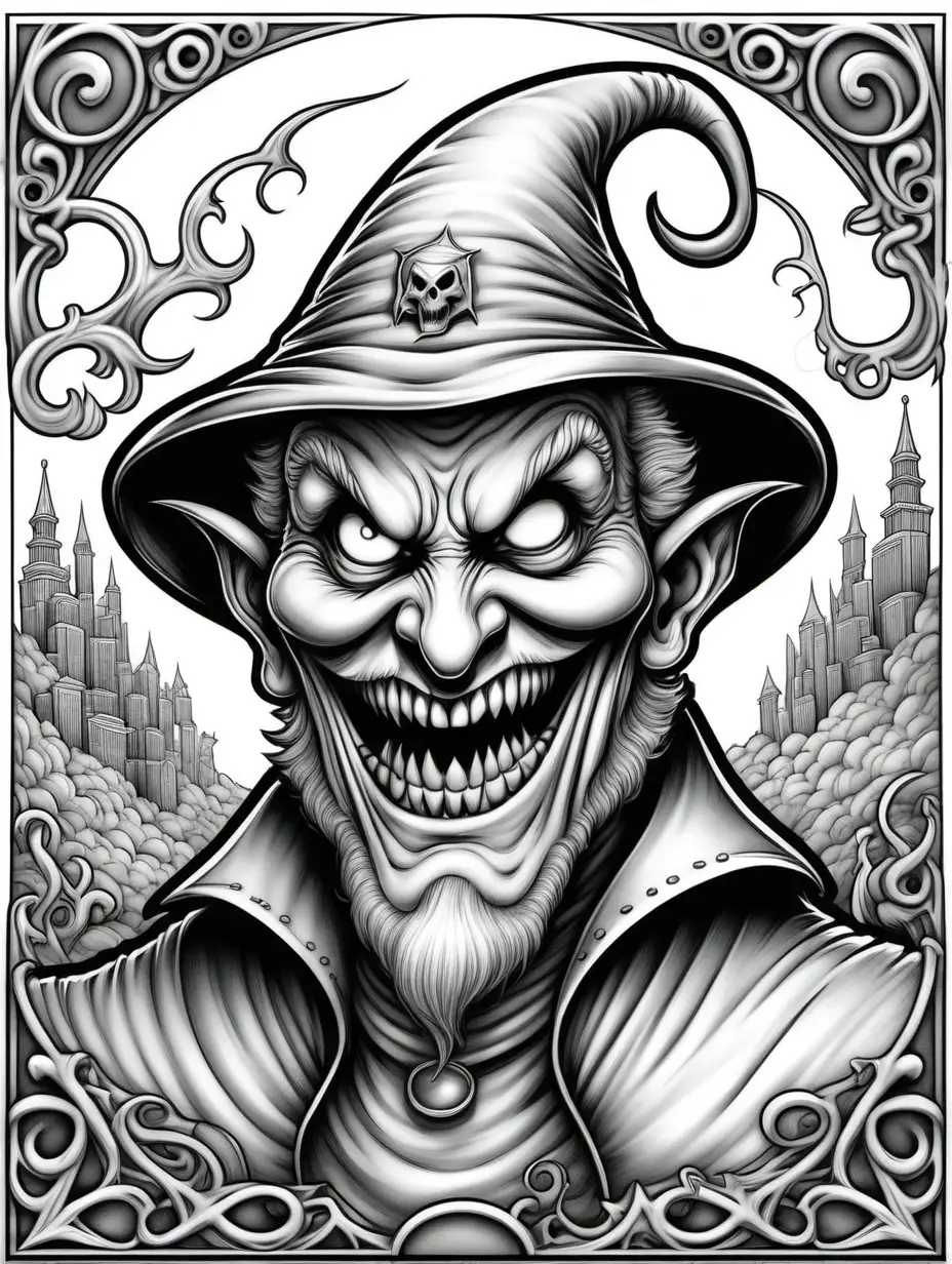 High Detail Evil Leprechaun Coloring Book Page for Adults