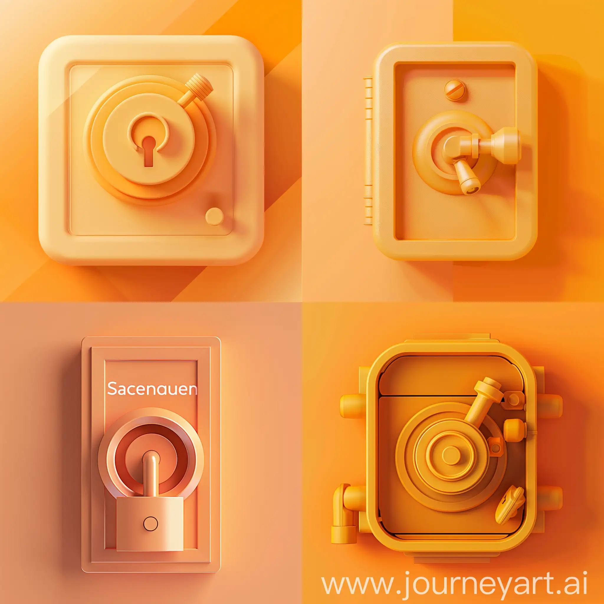 simple 3D ui illustration of a safe lock, in the style of soft lines and shapes.abstract.minimalism. gradient color, Saffron Mango color and Sunrise Orange color theme, transparent texture, website header