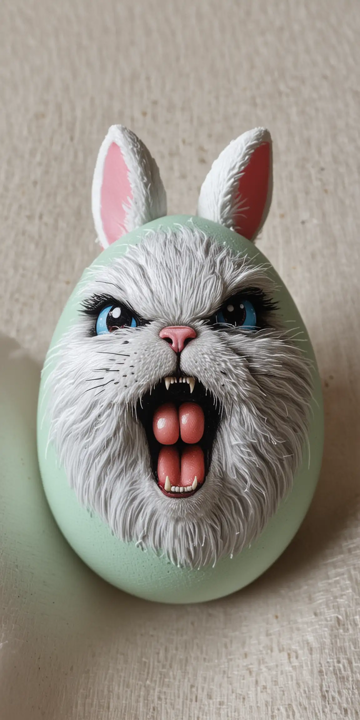 Angry bunny painted on an Easter egg
