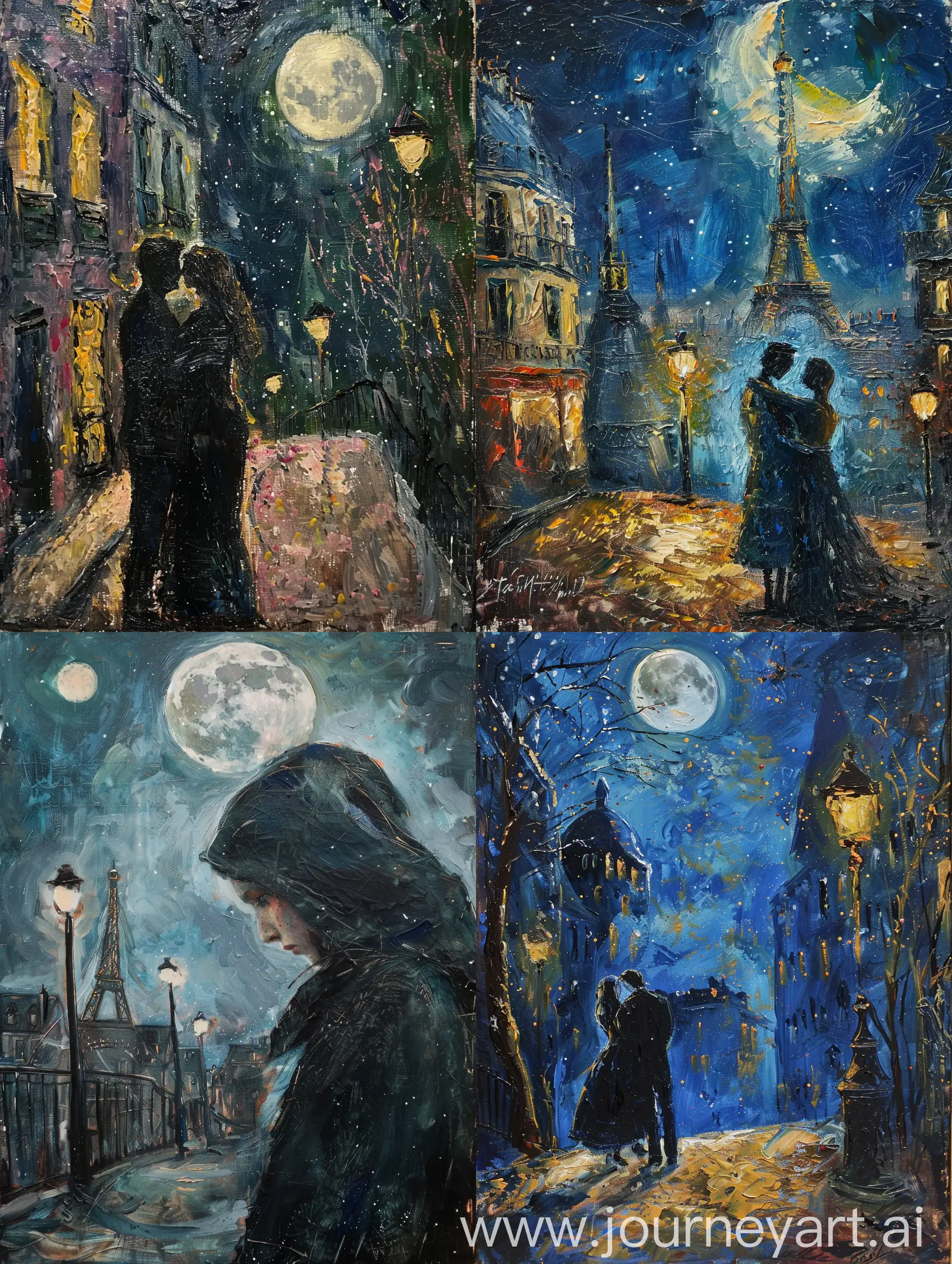 Romantic-Gothic-Oil-Painting-Lovers-Embracing-under-the-Moonlight-in-Paris