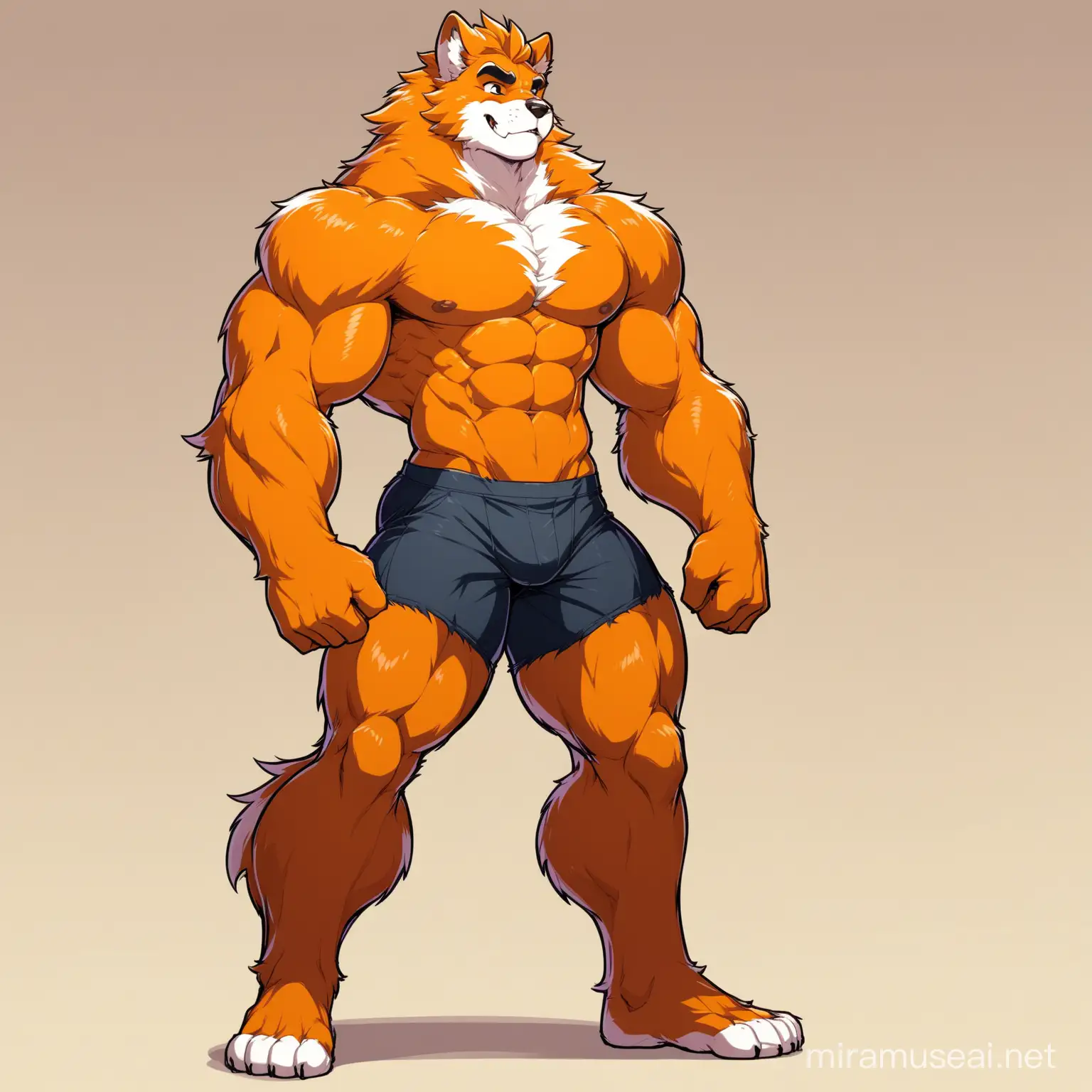 Muscular Tall Man with Furry Companion Strength and Companionship in HighQuality Art
