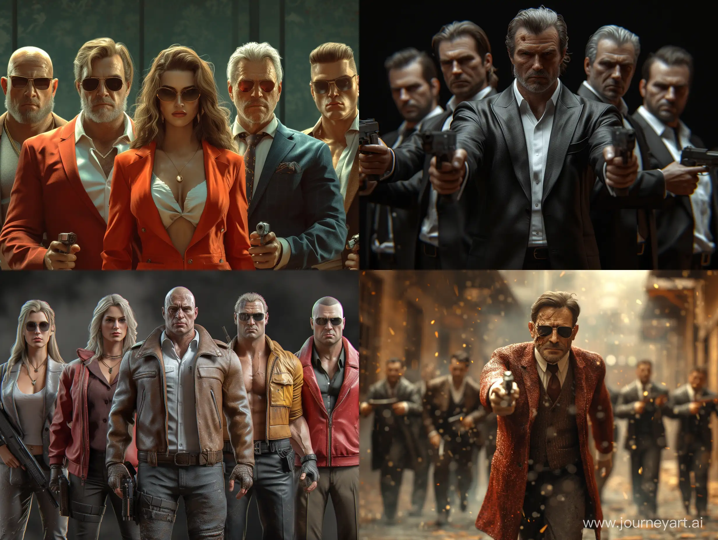 The developer and three senior managers along with the senior supervisor and five supervisors are preparing the new version of Mafiatime. hyper ultra realistic action with hyper realistic skin details. Cinematic action pose. --v 6.0 --s 250
