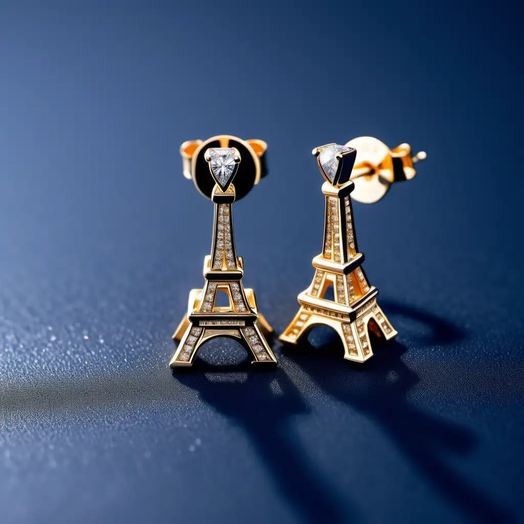 Mens Hands Waving with Unique Eiffel Tower Gold and Diamond Earrings