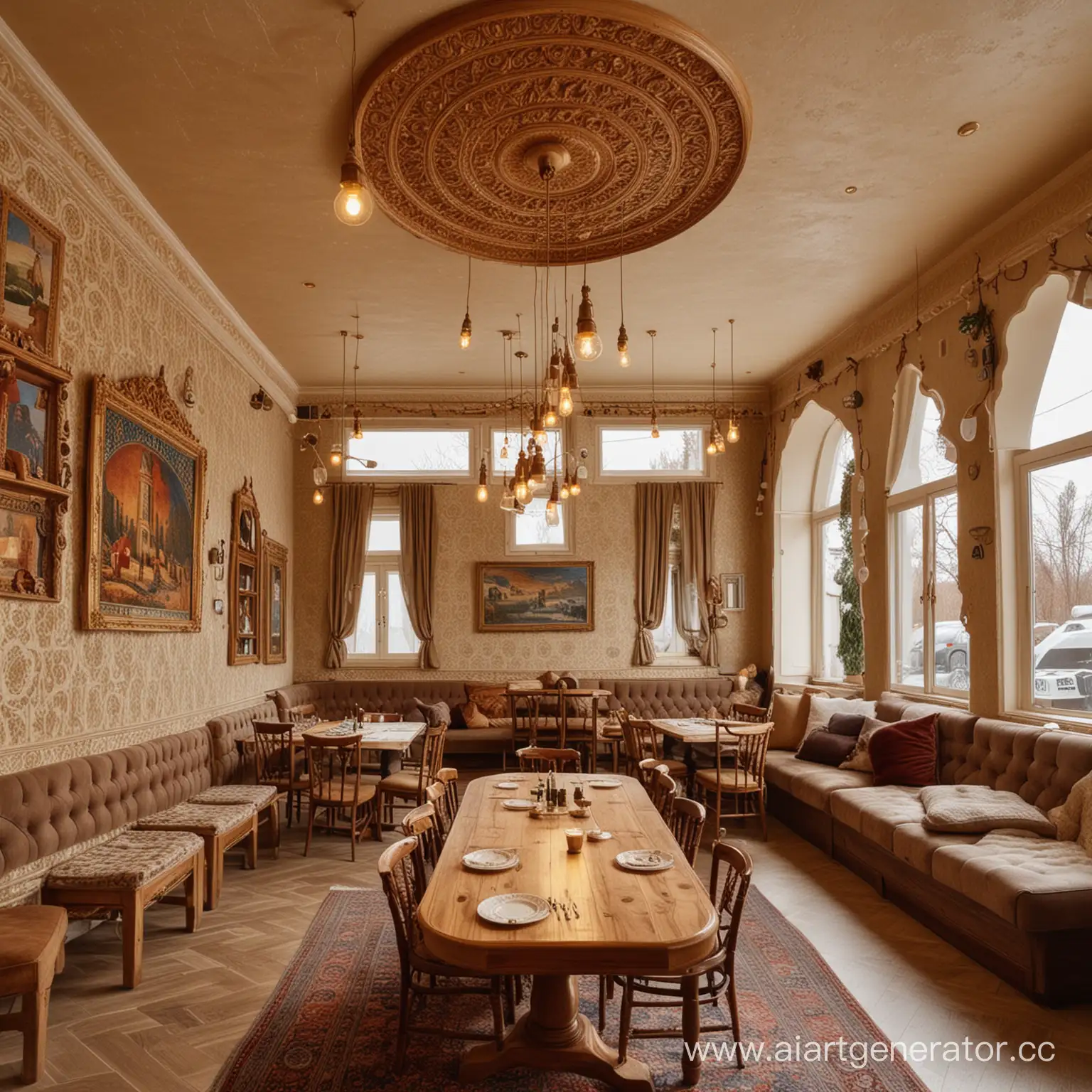 Modern-Orthodox-Caf-with-Carved-Bell-Light-Fixtures-and-FamilyFriendly-Atmosphere