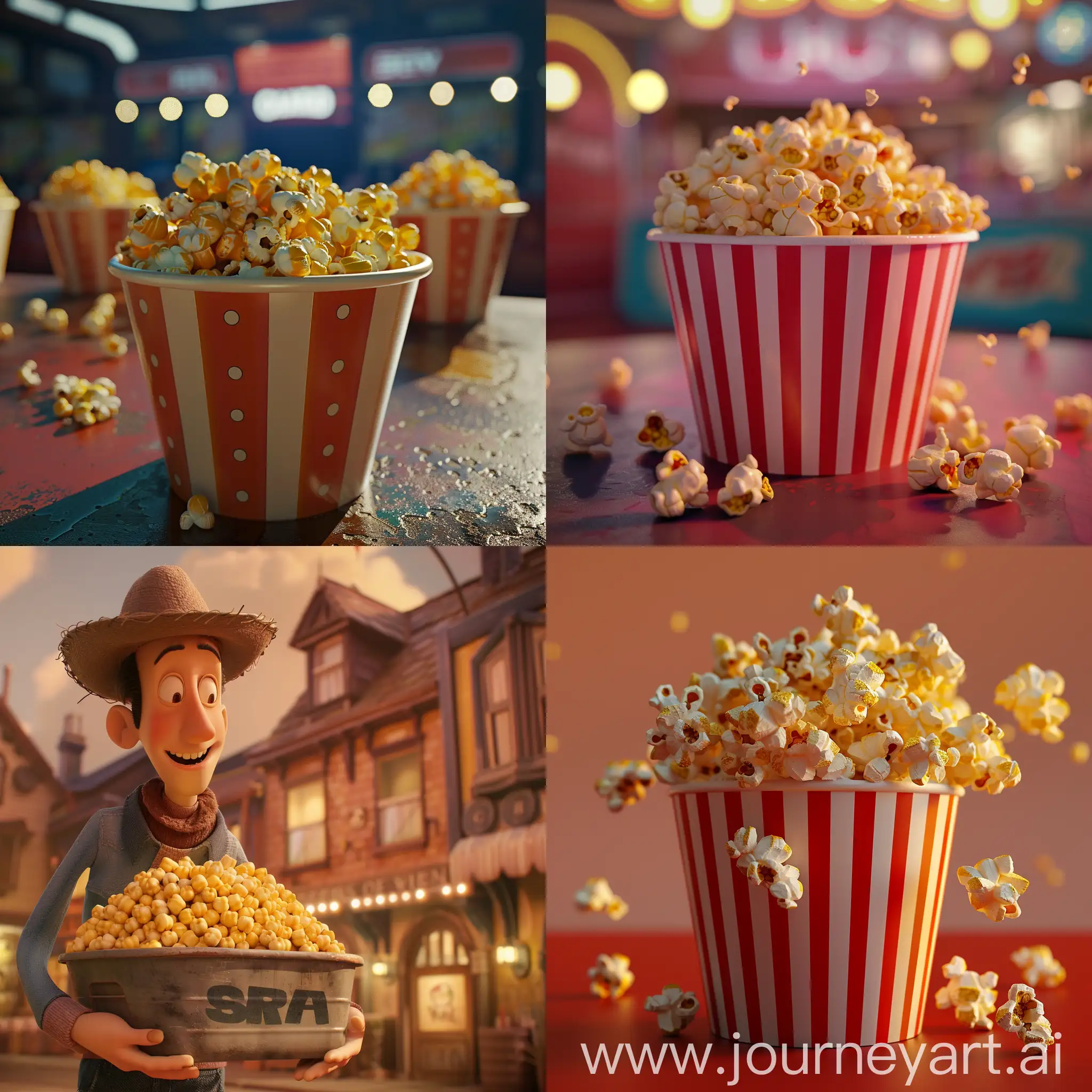 A bucket of corn being sold at the cinema :: 3D animation
