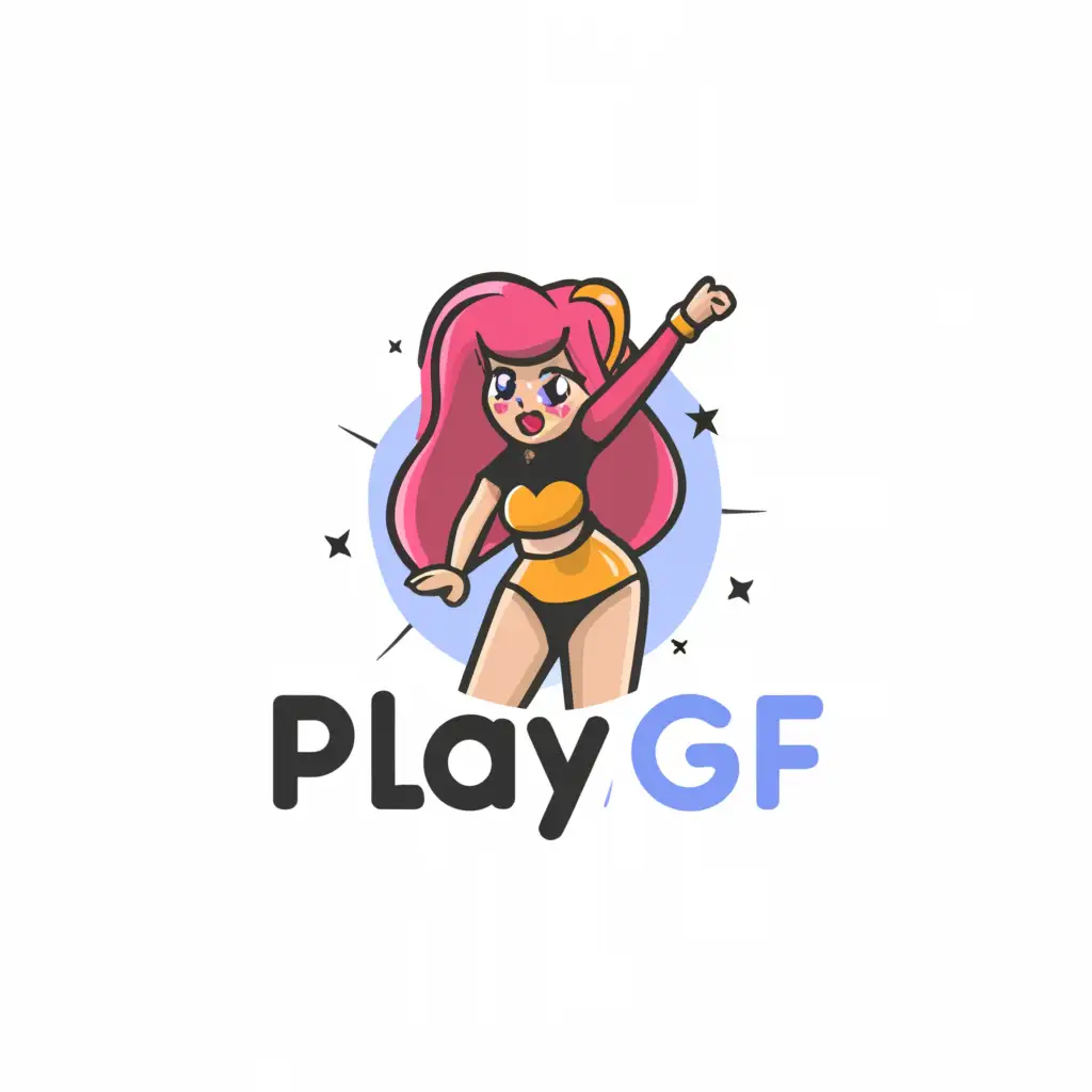 a logo design,with the text "playgf", main symbol:super short skirt cam girl,Moderate,clear background