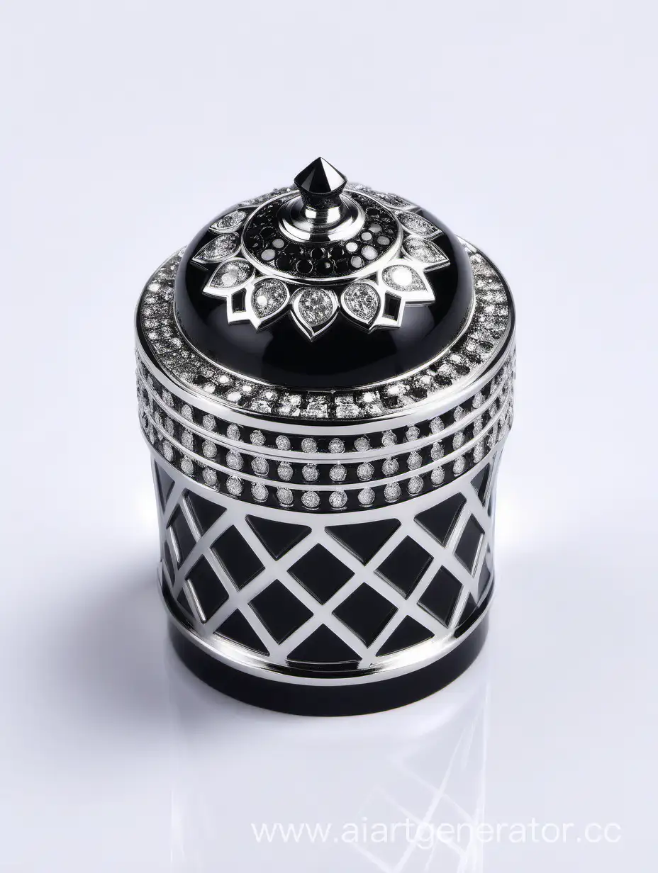 Zamac Perfume decorative ornamental long cap,  metallizing finish black and white round diamond on top
