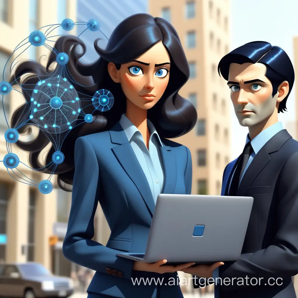 Professional-Businesswoman-and-Man-in-Classic-Suit-Collaborate-with-Technology