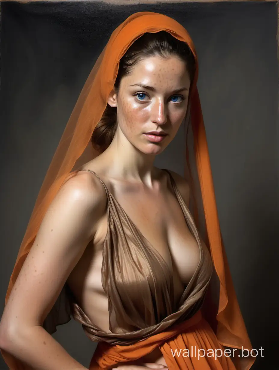 Elegant-30YearOld-Woman-in-BronzeOrange-Dress-with-Veil-Diego-Velazquez-Style-Portrait