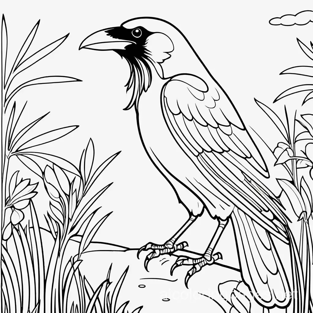 Thirsty-Crow-Coloring-Page-Summer-Scene-in-Black-and-White-Line-Art