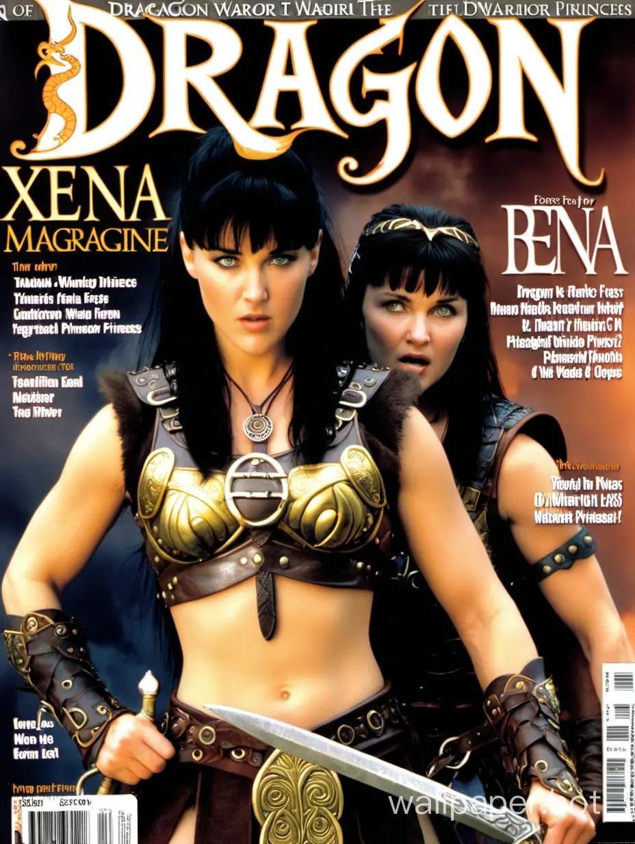 The front page of Dragon magazine featuring Xena the warrior princess