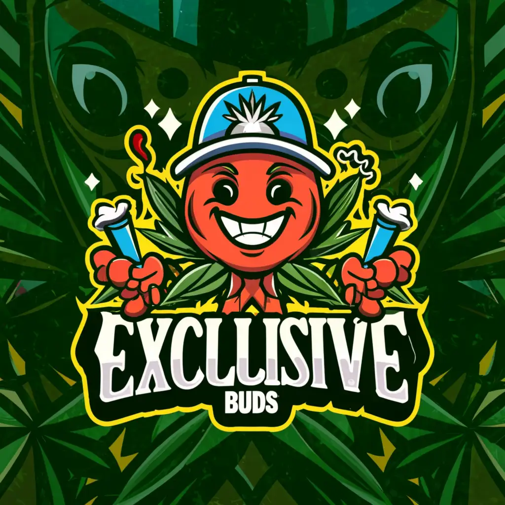 a logo design,with the text 'Exclusive Buds', main symbol:a highly detailed cartoon with lots of weed and joints,Moderate,clear background