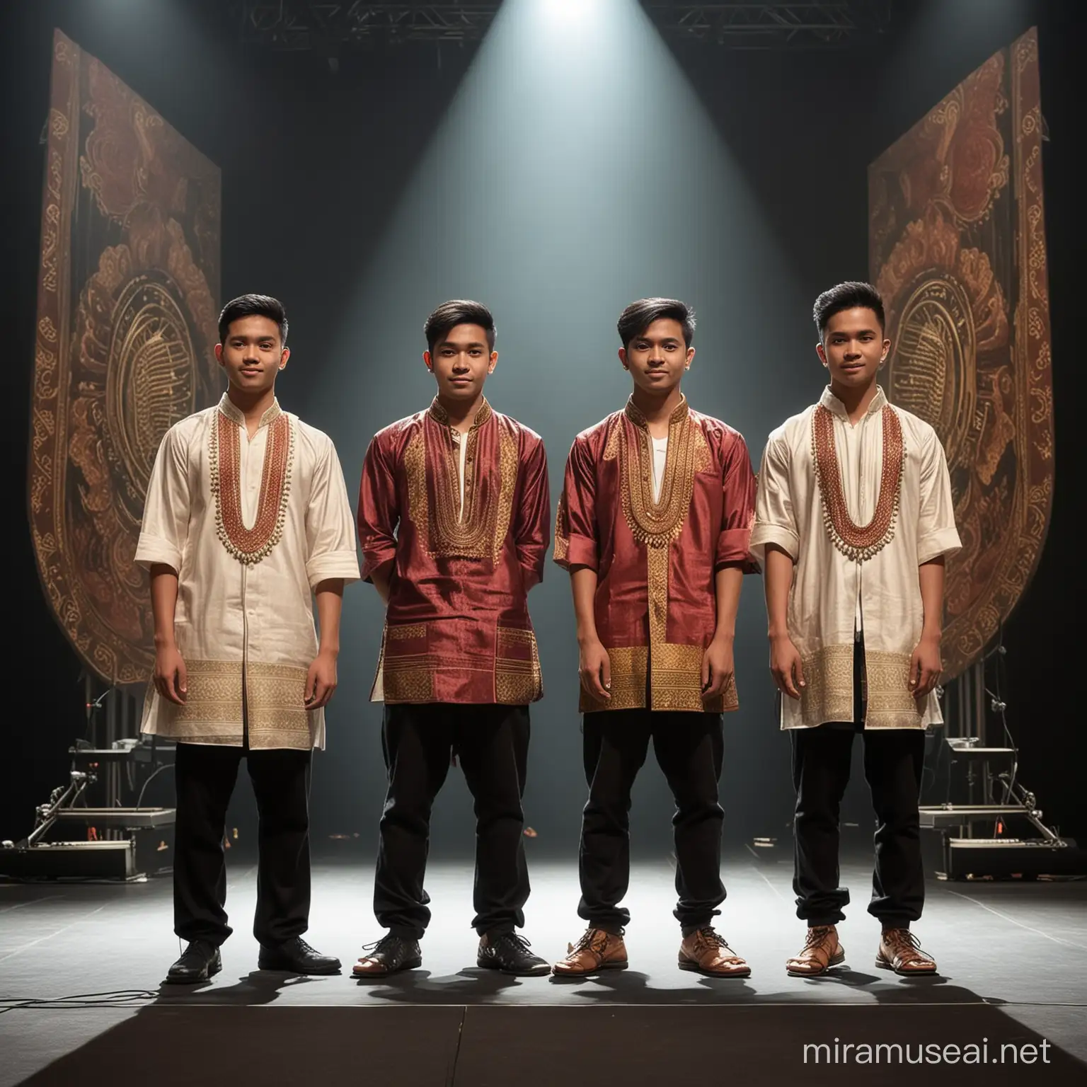 Indonesian Male Artists Performing with Musicians on Magnificent Stage