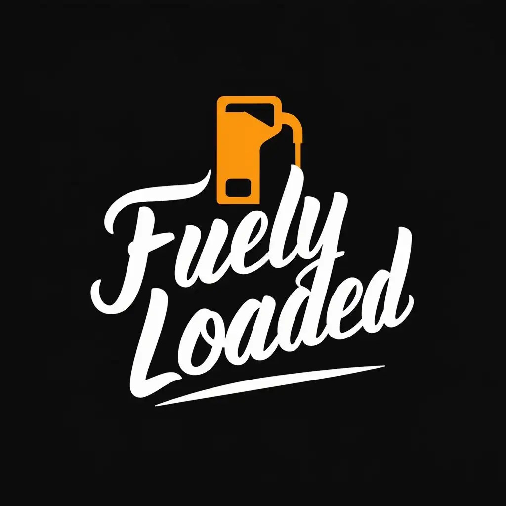 logo, Fuel Pump Nozzel, with the text "Fuely Loaded", typography
