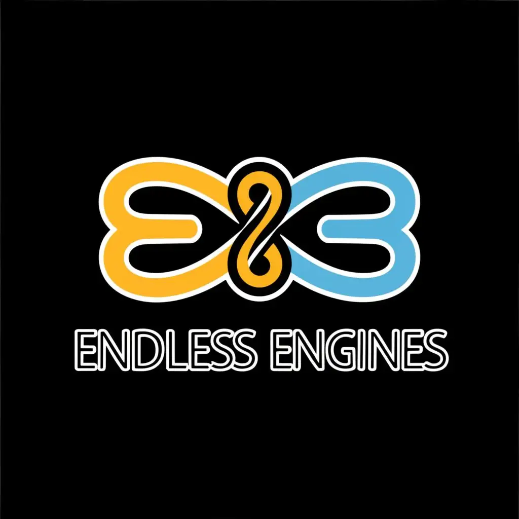 logo, single line outlined Two E's with an infinity logo incorporated, with the text "Endless Engines", typography, be used in Retail industry