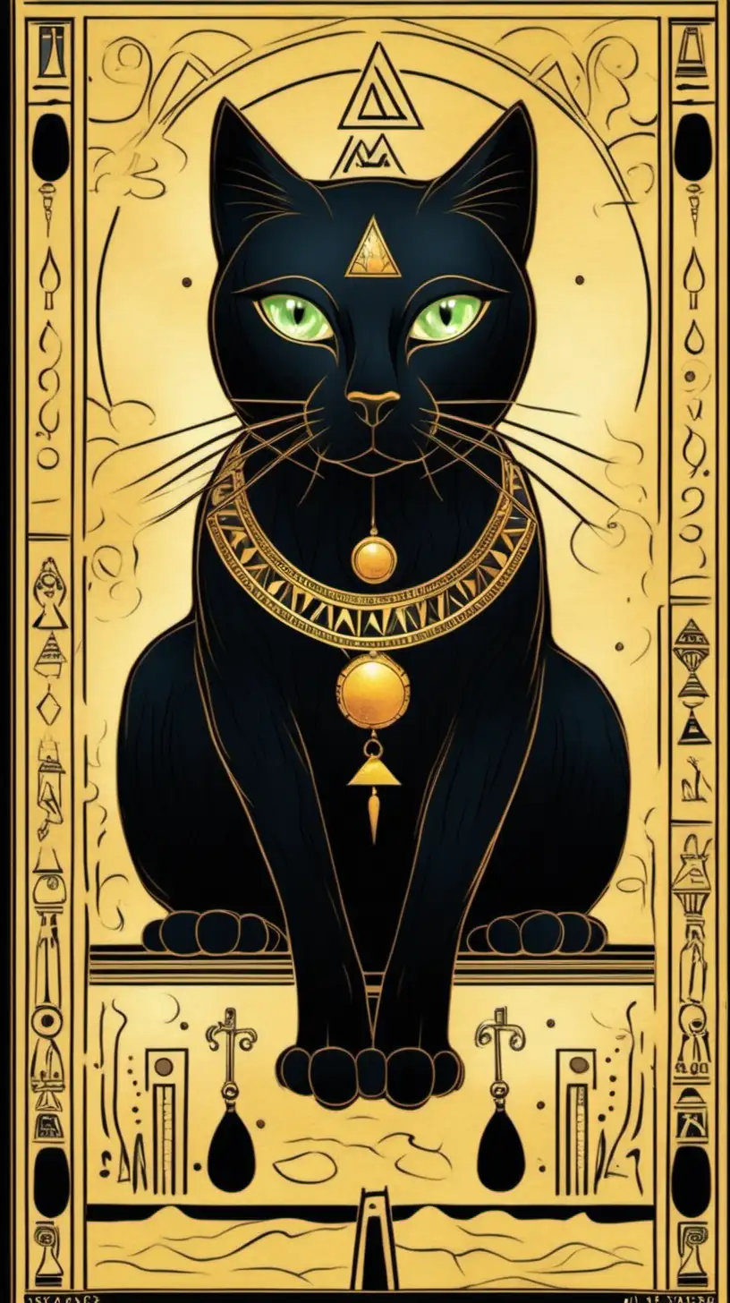 a n Egyptian black cat good fortune tarot card with no text