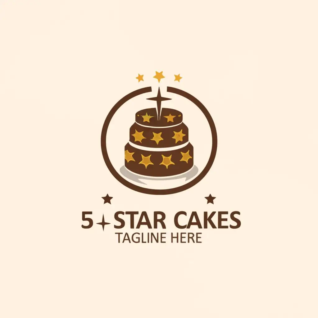 LOGO-Design-for-5Star-Cakes-Delectable-Cake-with-Shining-Stars-on-a-Serene-Background