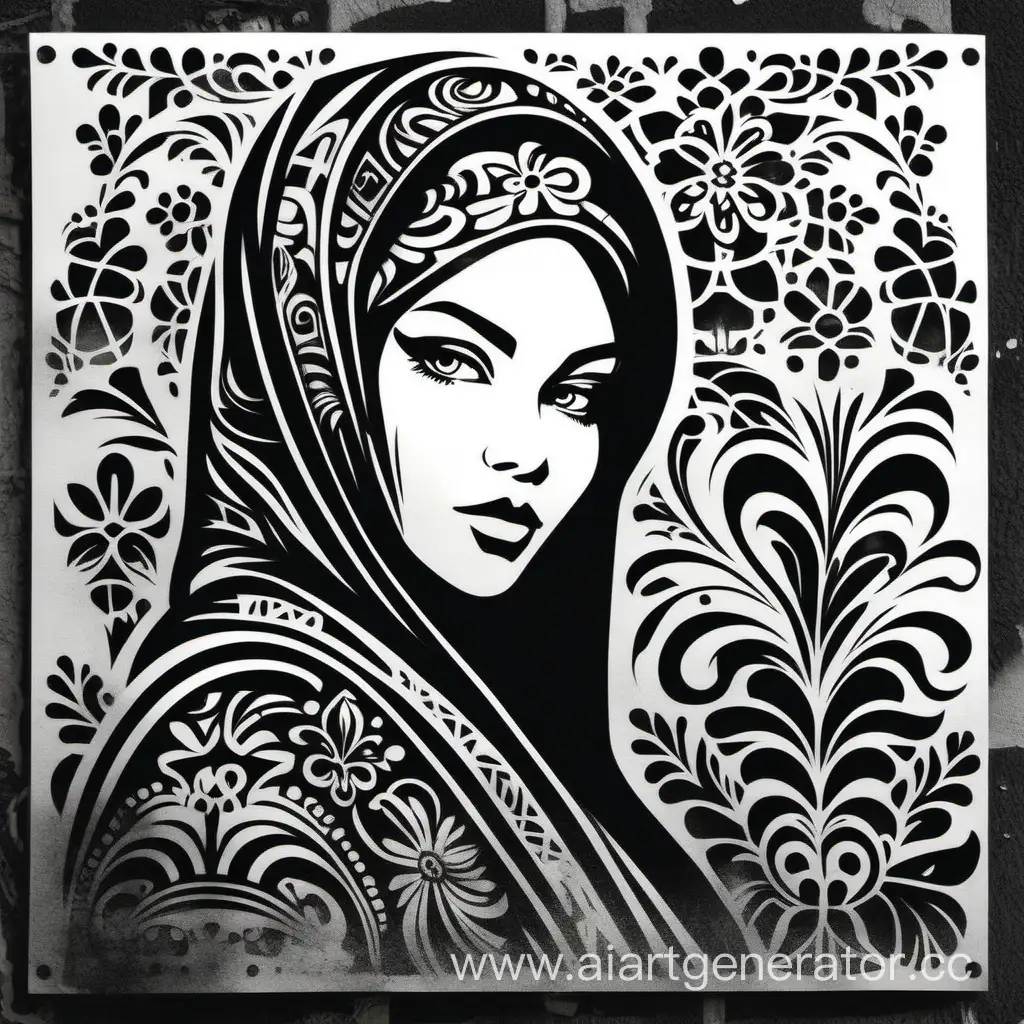 Russian-Girl-Stencil-Art-in-Black-and-White