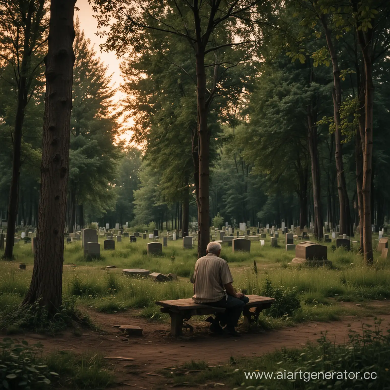 Grandfather-Reflecting-Near-Fathers-Grave-at-Dusk