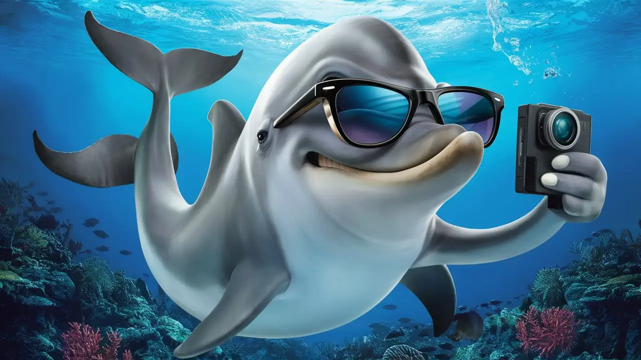 Cool Dolphin Taking a Selfie in Stylish Sunglasses