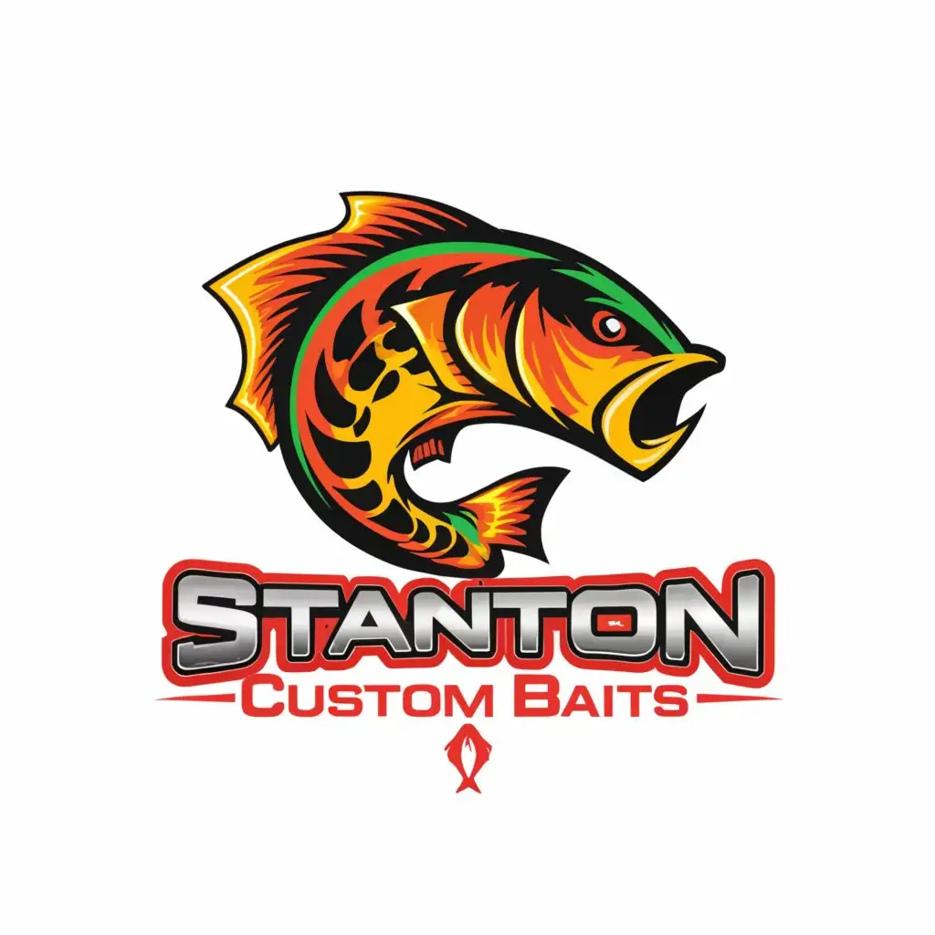 a logo design,with the text 'Stanton Custom Baits', main symbol:perch with firetiger colors,complex,clear background
