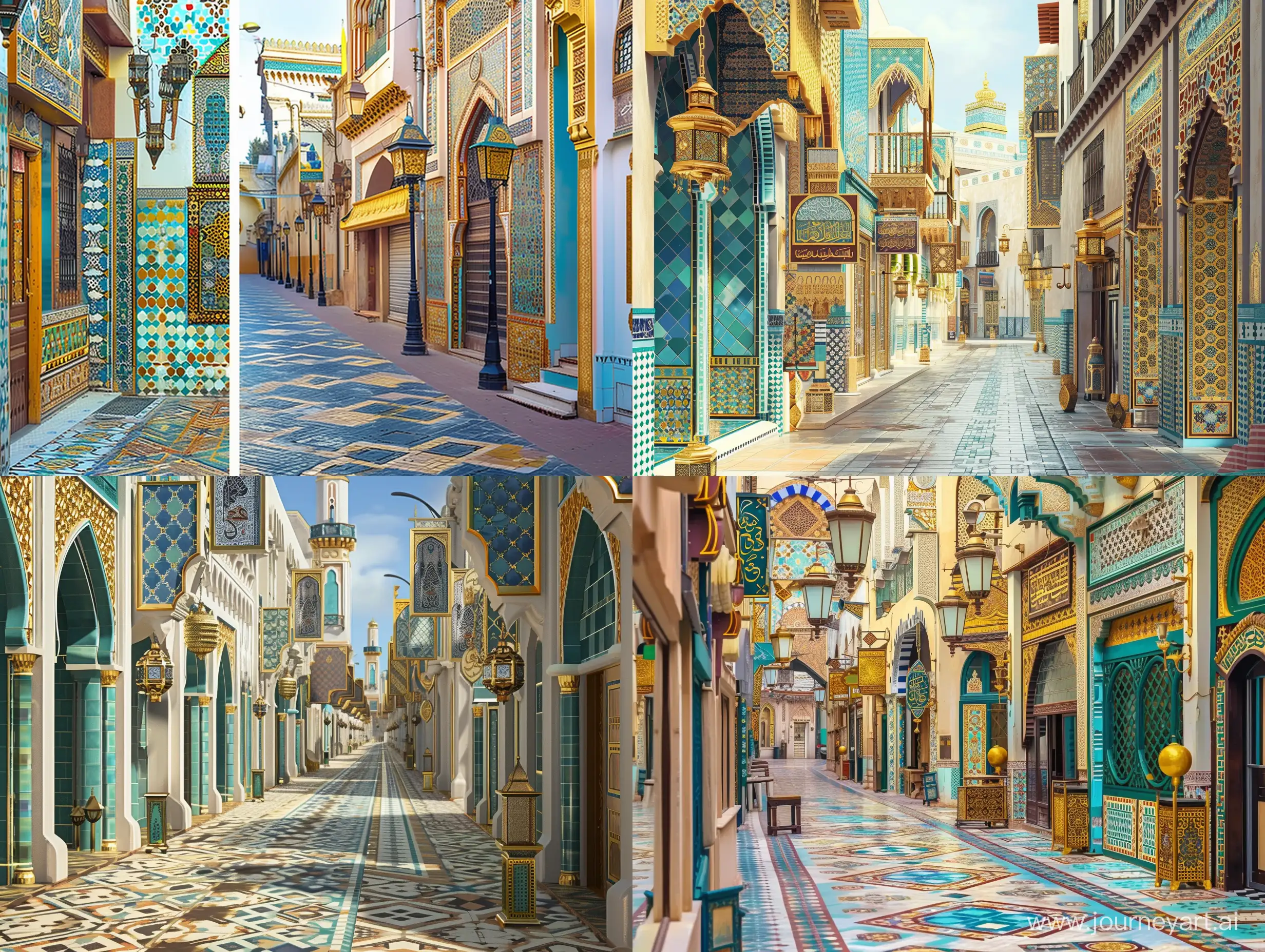Moorish-Town-Street-with-Ben-Youssef-Madrasa-Architecture-and-Islamic-Geometric-Patterns