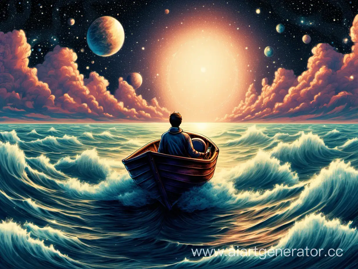 Man-Sailing-on-Motorboat-towards-Infinite-Cosmos