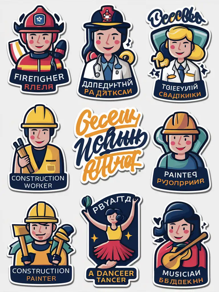 Sticker-Pack-of-Professions-Vyatka-Engaged-in-Various-Jobs