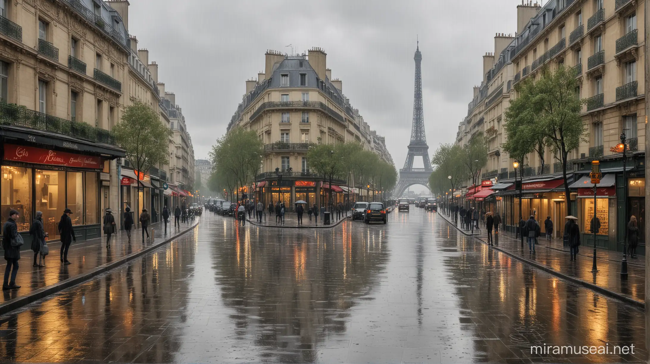Scenery of Paris on a rainy day. Feels like a landscape painting by Claude Monet.