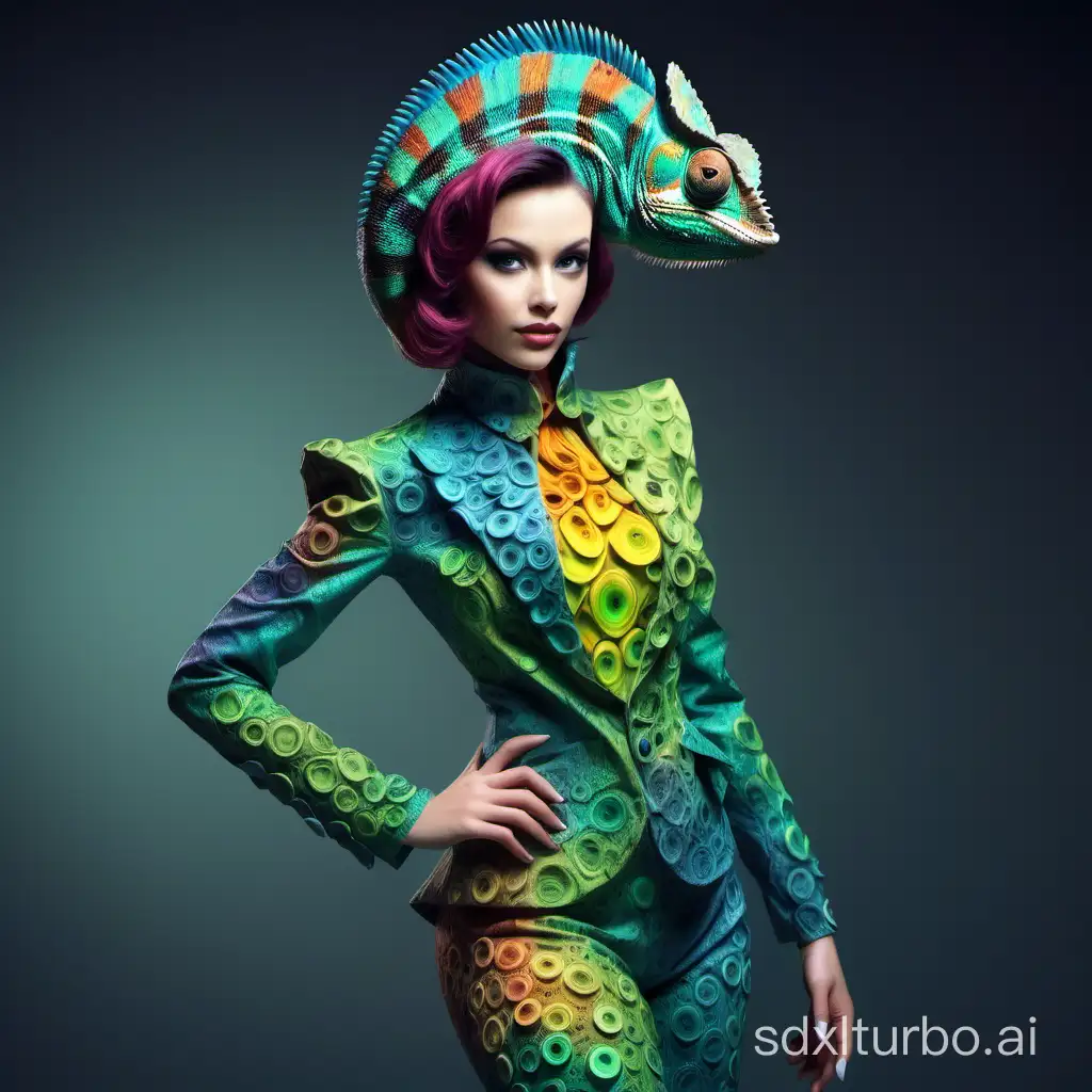 beautiful woman chameleon outfit