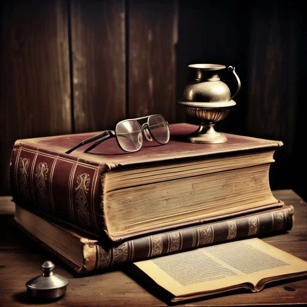 An old book in an old desk, vintage style, hyper realistic photography, ultra detailed