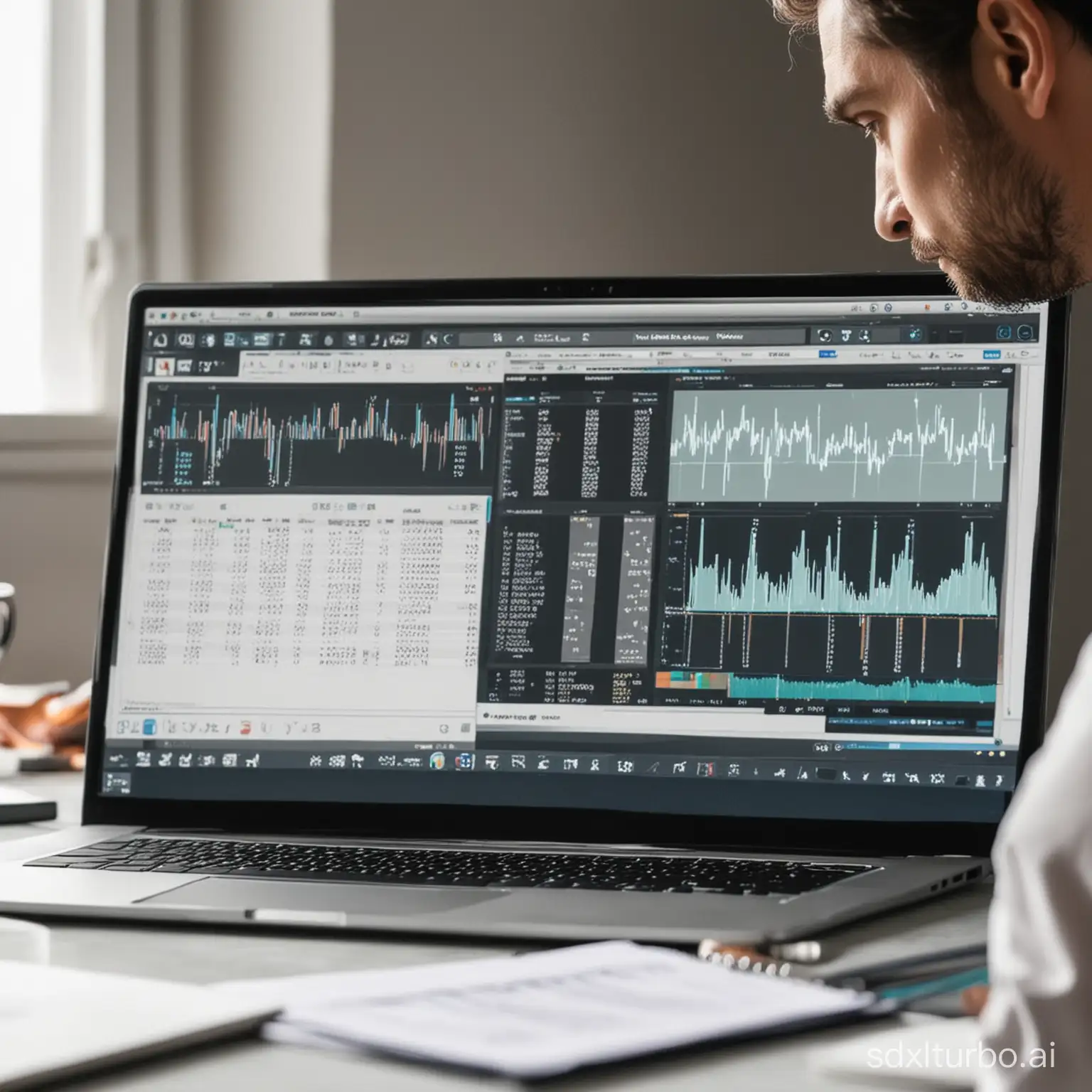 man doing analysis on laptop screen