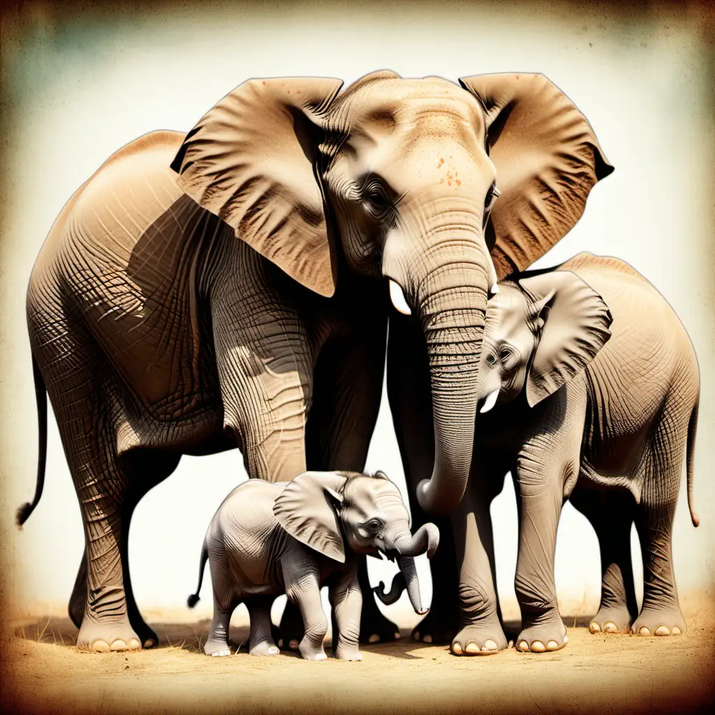 romantic rustic picture of elephant family 
