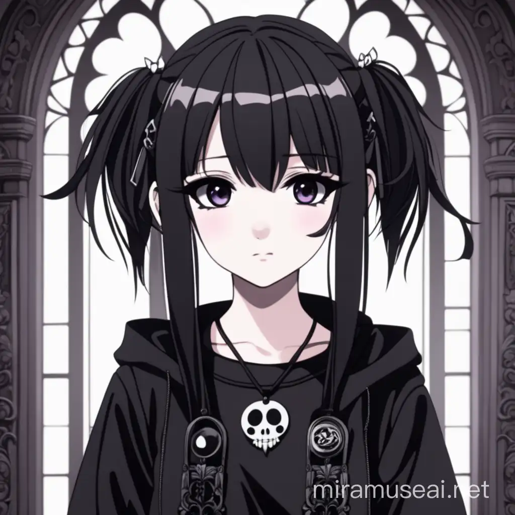 Cute Anime Goth Girl with Playful Expression