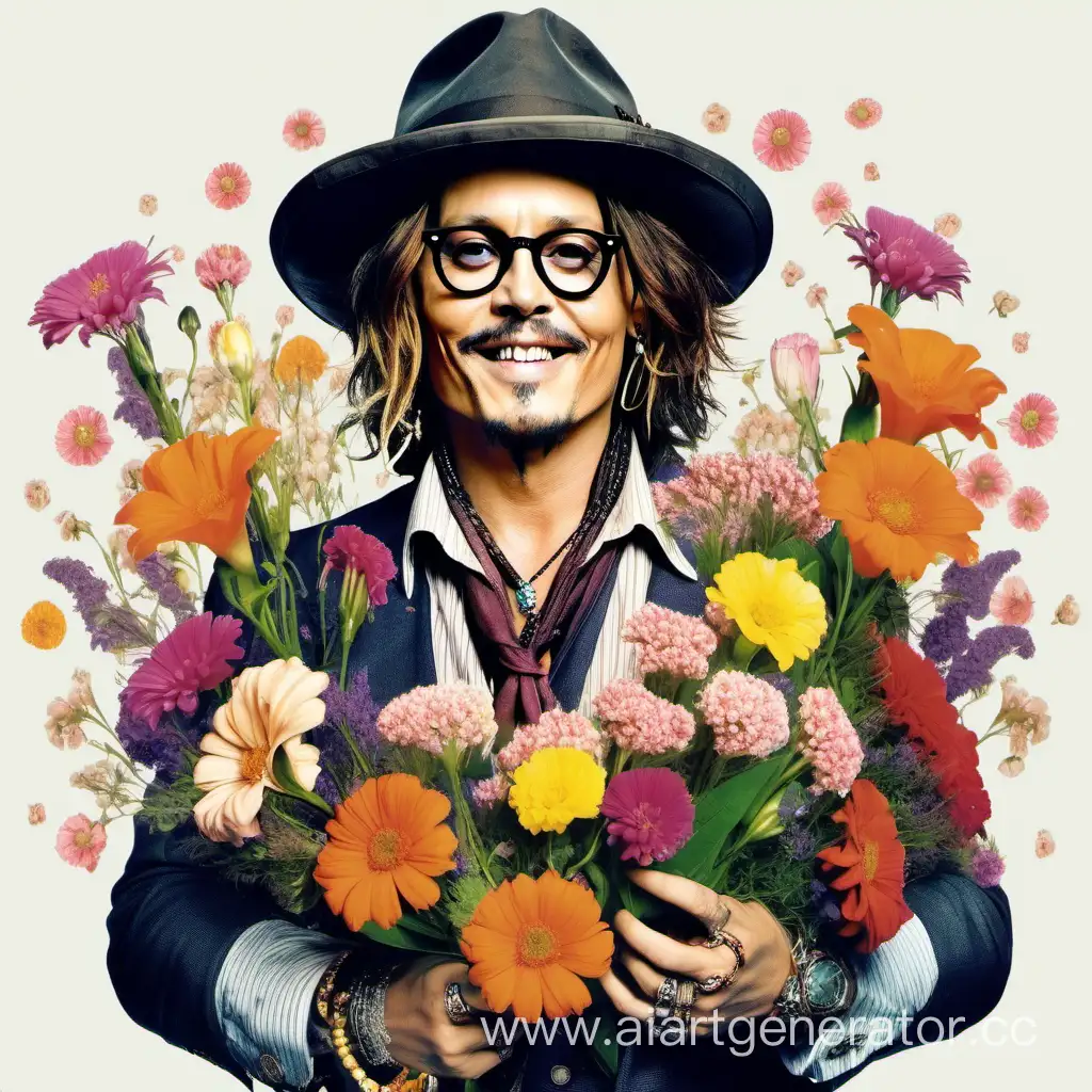Joyful-Johnny-Depp-Holding-Colorful-Flowers