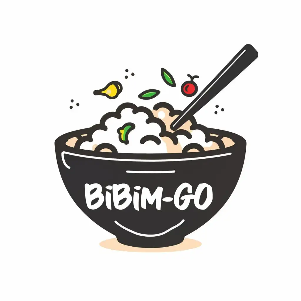 logo, Rice bowl with vegetables, meat and fruits, with the text "Bibim-Go", typography, be used in Restaurant industry
