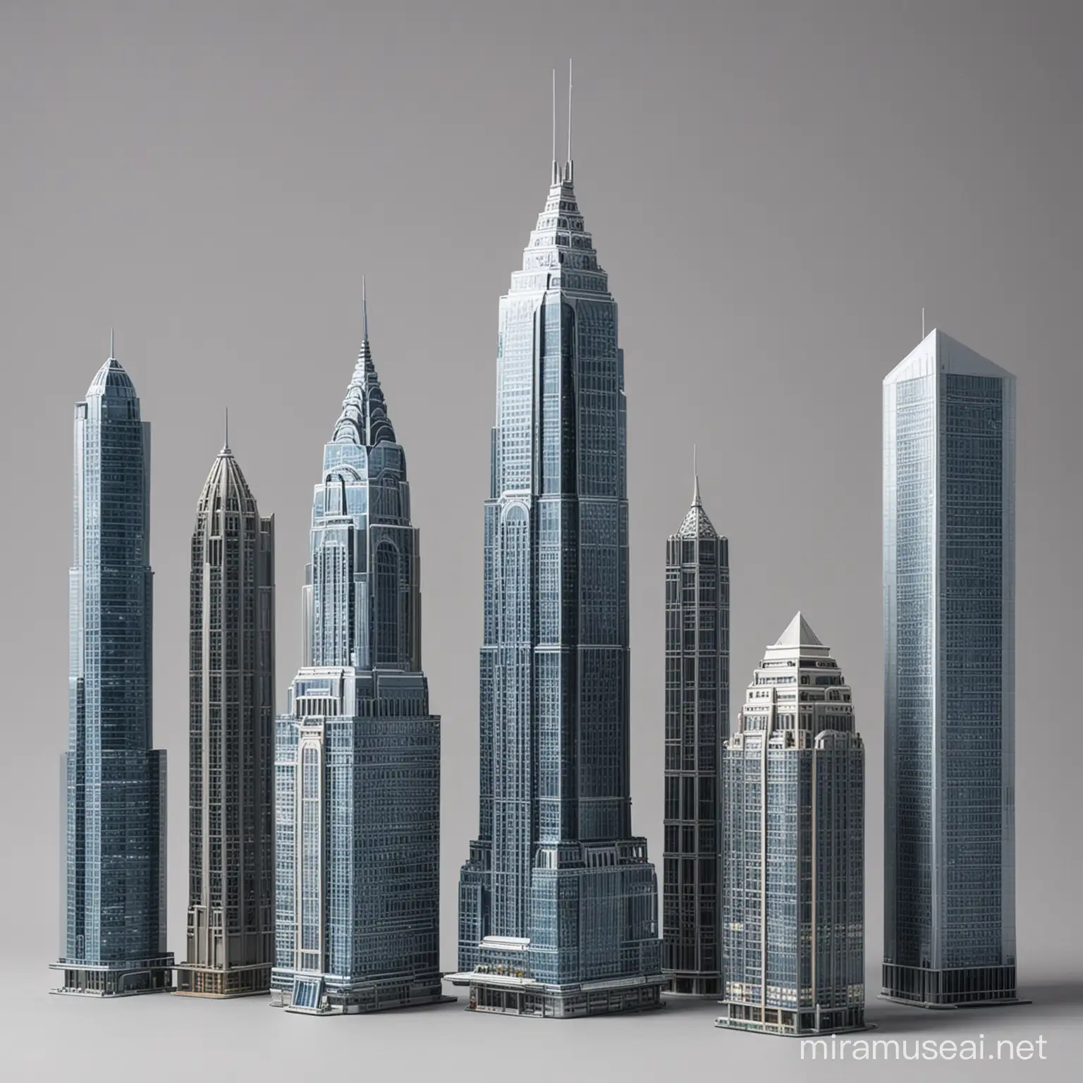 Scenery of skyscrapers of 5 different sizes