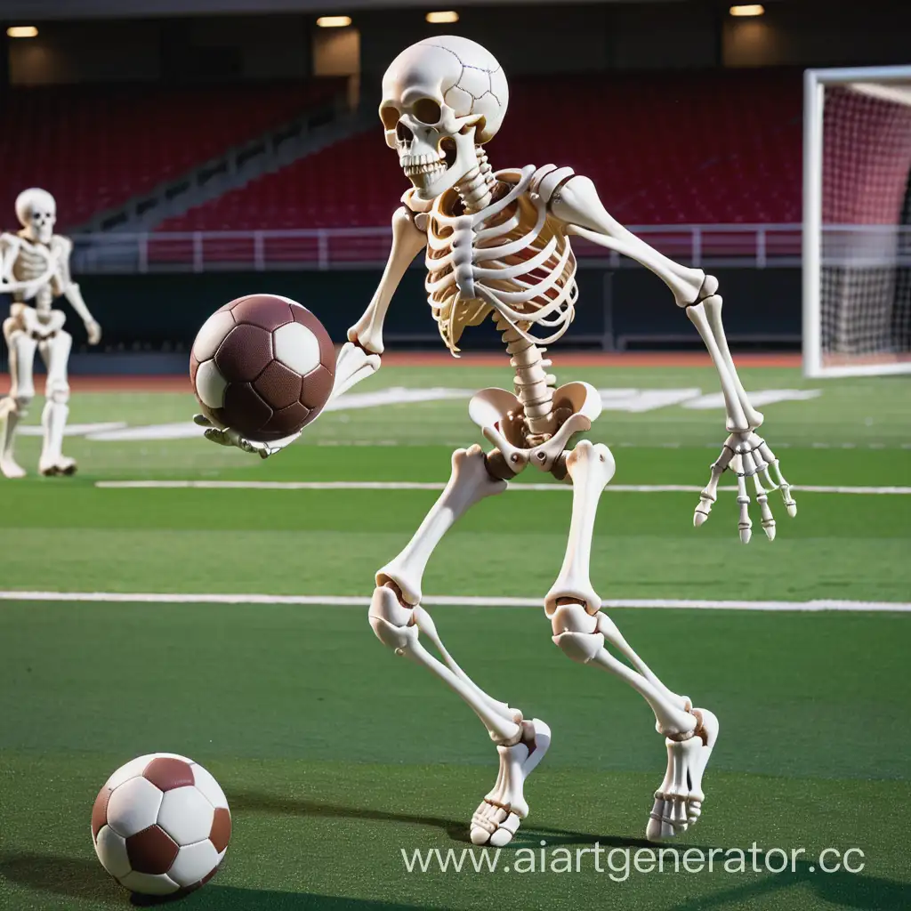  a skeleton bouncing a ball on a football field