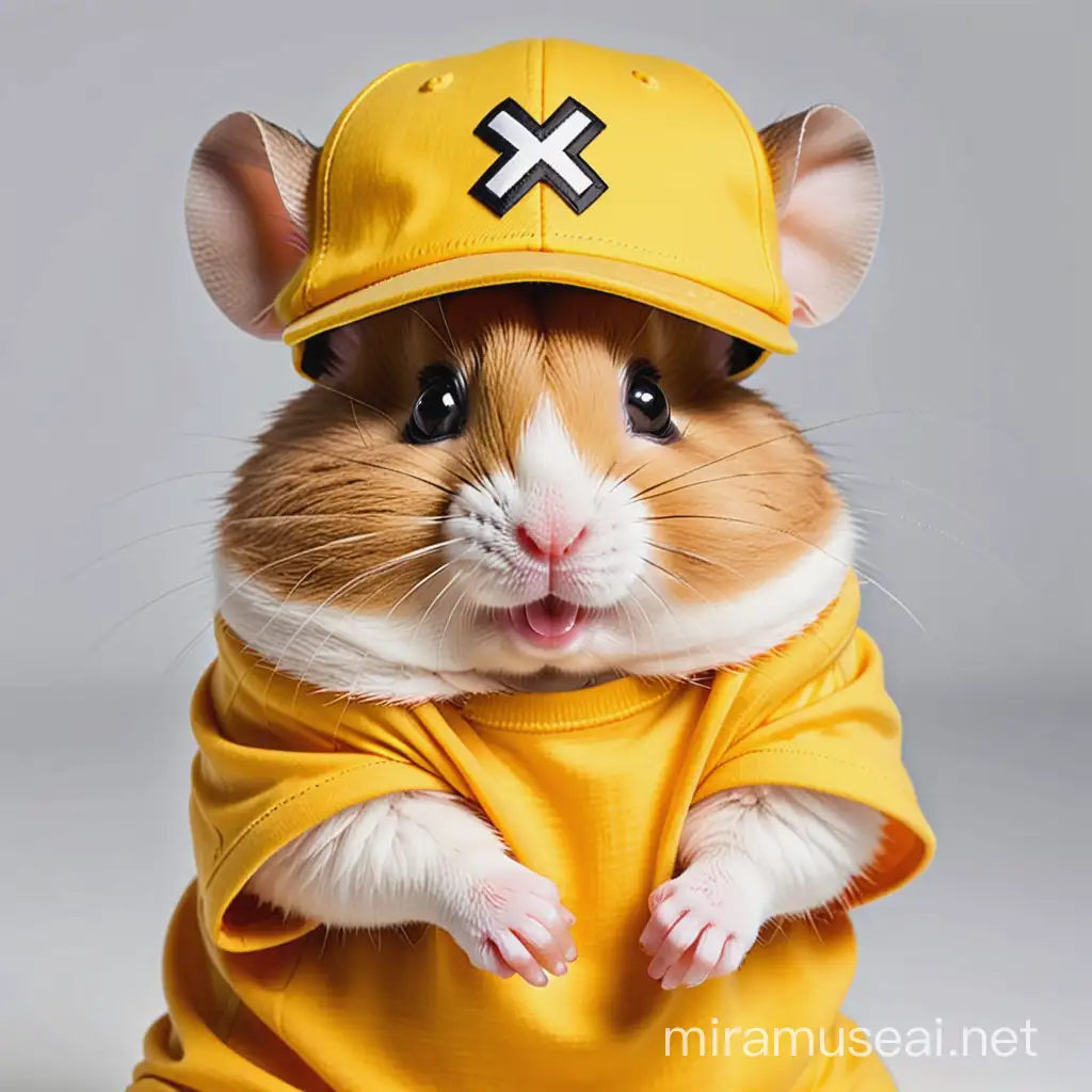 The hamster yellow t-shirt and yellow cap hip hop